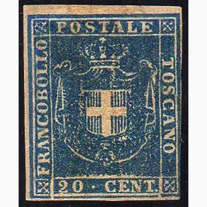 1860 - 20 cent. azzurro (20), nuovo, gomma ... 