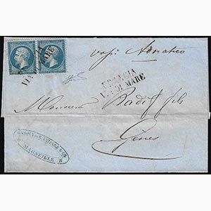 1863 - FRANCIA VIA MARE, punti 7 - 20 cent. ... 
