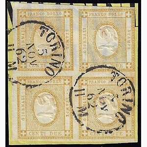 1862 - 2 cent. bistro (10), blocco di ... 