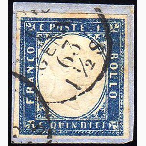 1863 - 15 cent. azzurro, tipo Sardegna (11), ... 