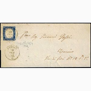 1863 - 15 cent. azzurro tipo Sardegna (11), ... 