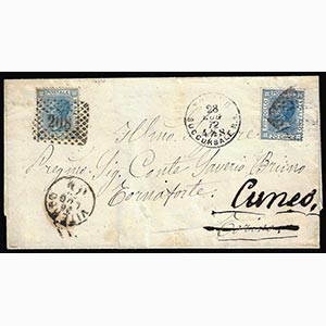 1872 - 20 cent. azzurro, tiratura di Torino ... 