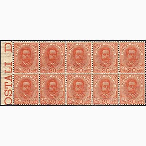 1895 - 20 cent. arancio (61), blocco di 10 ... 