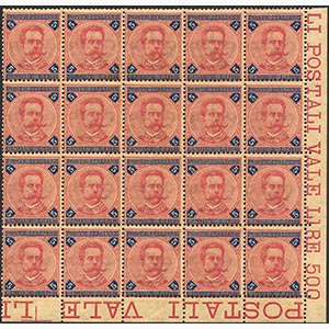 1891 - 5 lire carminio e azzurro Umberto I ... 