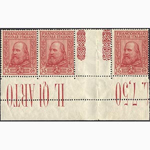1910 - 15 + 5 cent. Garibaldi (88), striscia ... 