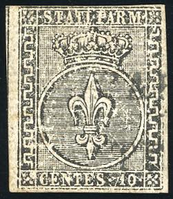 1855 - 10 cent. nero su carta bianca vergata ... 