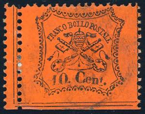 1868 - 10 cent. vermiglio arancio con unito ... 