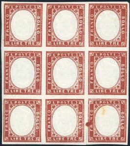 1861 - 3 lire rame (18A), prova di stampa ... 