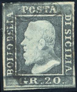 1859 - 20 grana grigio ardesia (13), usato, ... 