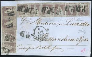 1859 - 9 crazie bruno violaceo su grigio ... 