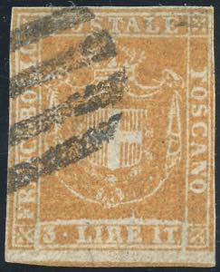 1860 - 3 lire ocra arancio (23a), perfetto, ... 