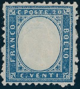 1862 - 20 cent. azzurro chiaro (2e), nuovo, ... 