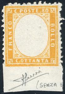 1862 - 80 cent. giallo arancio, SENZA ... 