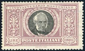 1923 - 5 lire Manzoni, filigrana lettere ... 