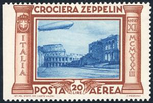 1933 - 20 lire Crociera Zeppelin (50), non ... 