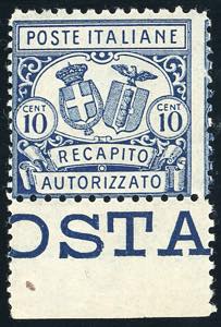 1928 - 10 cent. azzurro, dent. 11x11x11x14 ... 