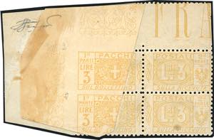 1914 - 3 lire giallo, coppia verticale ... 