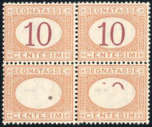 1890 - 10 cent. arancio e carminio, blocco ... 