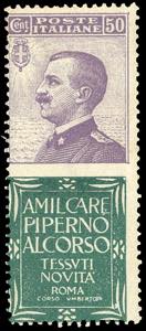 1924 - 50 cent. Piperno (13), nuovo, gomma ... 