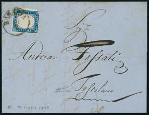 1859 - 20 cent. azzurro scuro (15B), ... 
