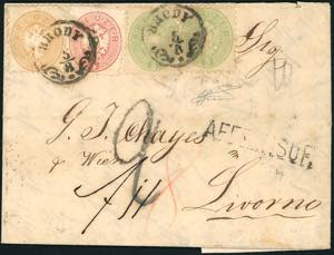 1866 - 3 Kr. verde, due esemplari, 5 Kr. ... 