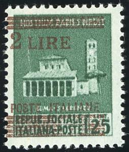 1945 - 2 lire su 25 cent., soprastampa rosso ... 