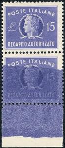 1949 - 15 lire violetto, coppia verticale ... 