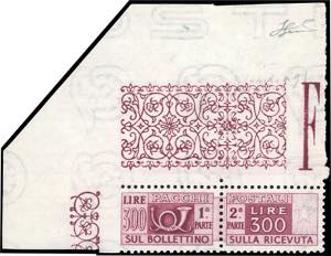 1952 - 300 lire lilla bruno, non dentellato ... 