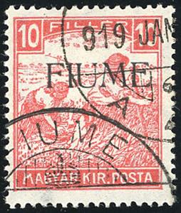 FIUME 1918 - 10 f. Mietitori, cifre bianche, ... 