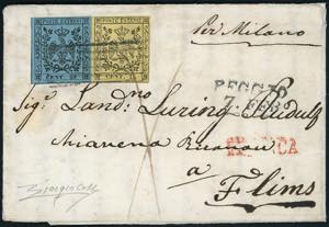 1853 - 40 cent. celeste, 15 cent. giallo ... 