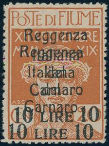 FIUME 1920 - 10 lire su 20 cent. Reggenza ... 