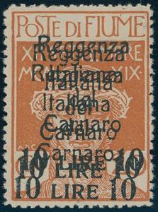 FIUME 1920 - 10 lire su 20 cent. Reggenza ... 