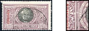1924 - 5 lire Manzoni, pos. 14 con ritocco ... 