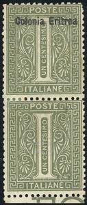 1893 - 1 cent. De La Rue, coppia verticale, ... 