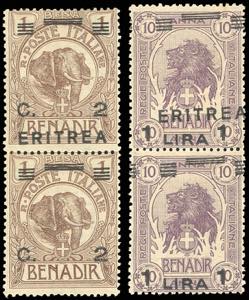 1922 - 2 cent. su 1 a., 1 lira su 10 a. ... 