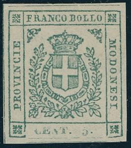 1859 - 5 cent. verde (12), nuovo, gomma ... 