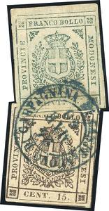 1859 - 5 cent. verde, 15 cent. bruno ... 