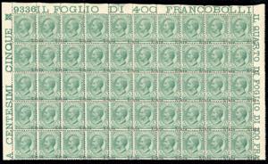 1912 - 5 cent. Leoni (3), blocco di 50 ... 