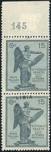 1922 - 15 cent. Vittoria, coppia verticale, ... 