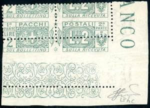 1914 - 2 lire nodo di Savoia, dentellatura ... 