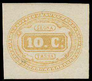 1863 - 10 cent. giallo (1), gomma originale, ... 