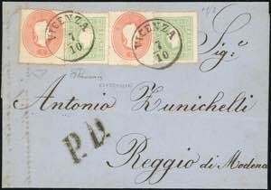 1862 - 3 soldi verde giallo, 5 soldi rosso, ... 