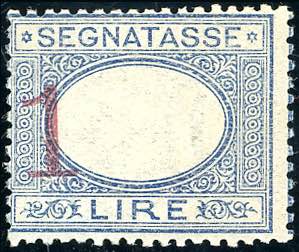 1890 - 1 lira azzurro e carminio, cifra ... 