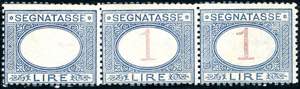 1890 - 1 lira azzurra e carminio, striscia ... 