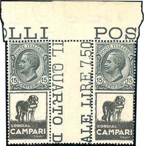 1924 - 15 cent. Cordial Campari (3), coppia ... 