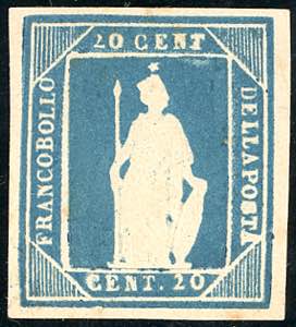 1862 - Saggi Thermignon, 20 cent. azzurro ... 