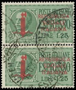 1944 - 1,25 lire, soprastampa fascio di ... 