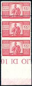 1946 - 100 lire Democratica (565), striscia ... 