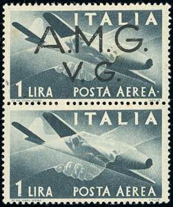 POSTA AEREA 1945 - 1 lira, coppia verticale, ... 