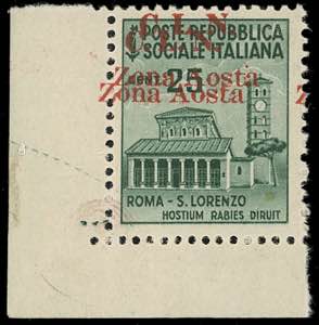 AOSTA 1944 - 25 cent., doppia soprastampa, ... 